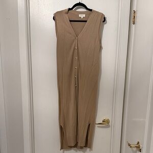 bohme Sleeveless Button-Front Maxi Dress in Tan
